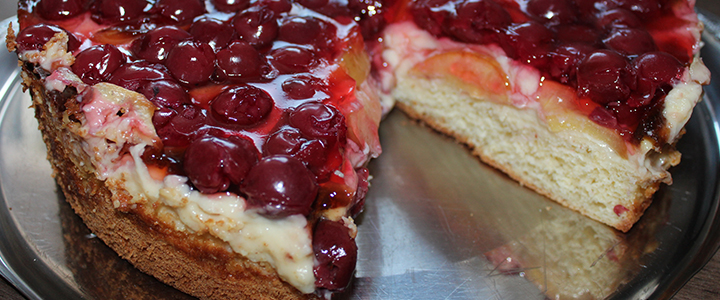 Пирог с черешней и сметанной заливкой Пирог с черешней и сметаной